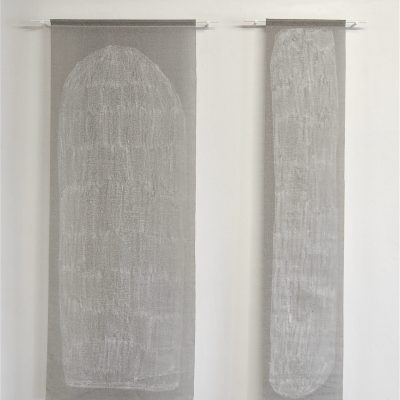 Untitled (Soap Drawings) - soap on window blind offcuts, 68x176cm and 37x176cm